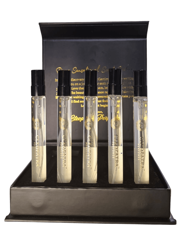 Cleopatra Perfumes discovery set containing 5 10ml bottles of different parfums.